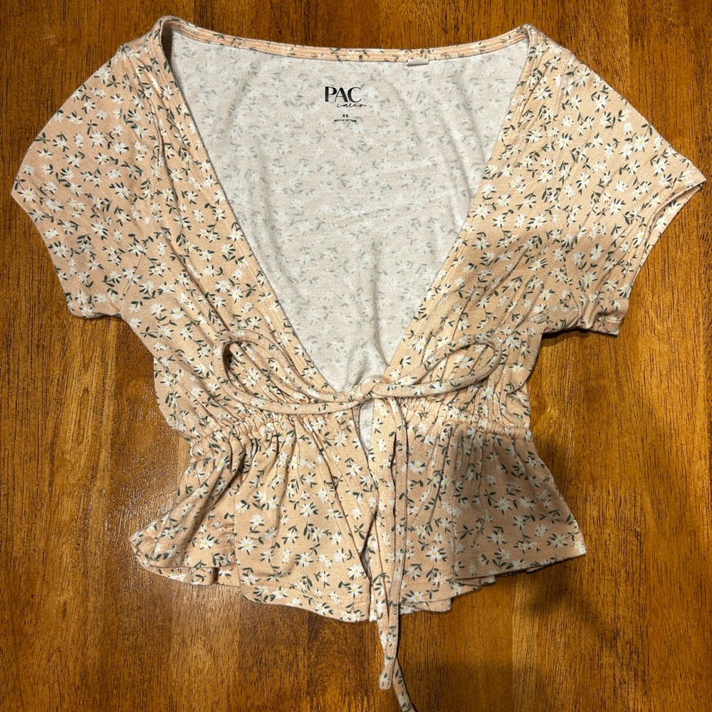 PacSun Rose-Tan Floral Tie-Front Crop Top